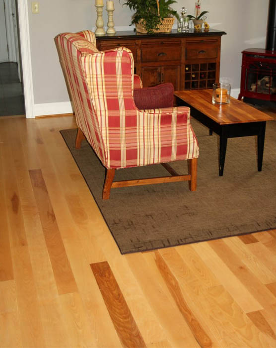 Living room with rustic hardwood floor