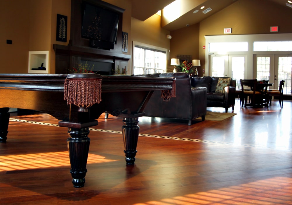 Billiards table on Brazilian cherry wood floors