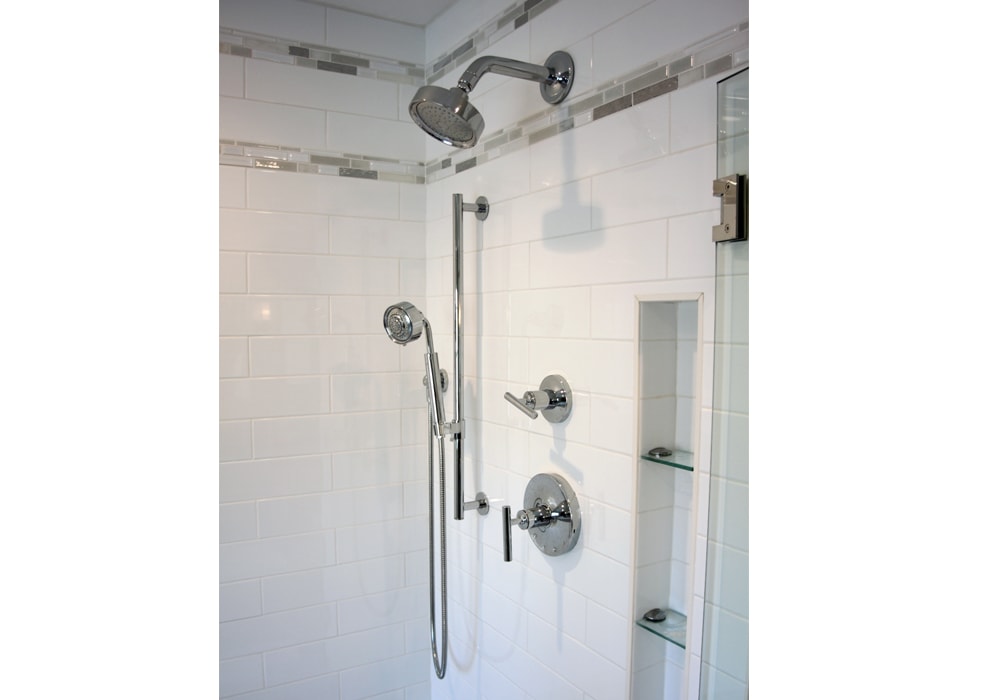 white tile shower