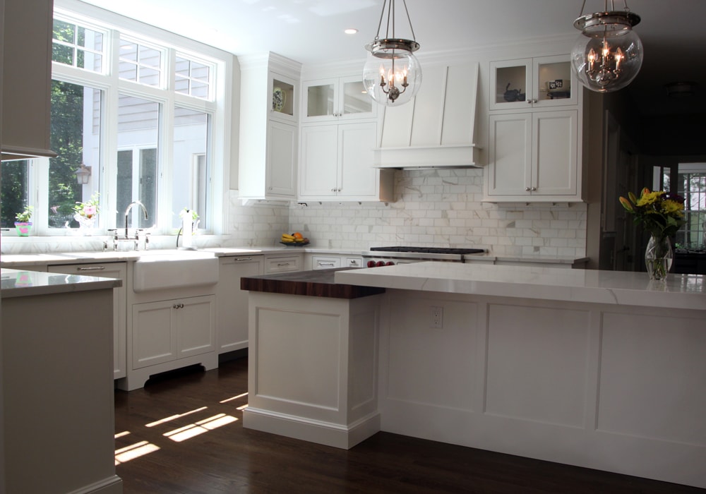 hardwood in marble kitchen